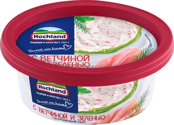 Сыр творожный HOCHLAND с ветчиной и зеленью 60%, без змж, 140г 3 шт.