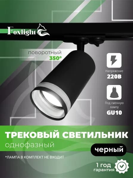 Трековый светильник потолочный на шинопровод однофазный / Спот MR16 / черный / FOXLIGHT GLASS