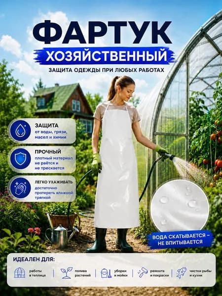 Фартук рабочий ламинированный белый 90*120 см, спанбонд 60 г/м, защитный влагостойкий
