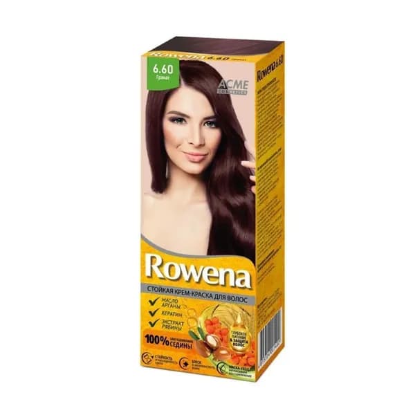 Rowena Крем-краска стойкая для волос тон 6.60 Гранат