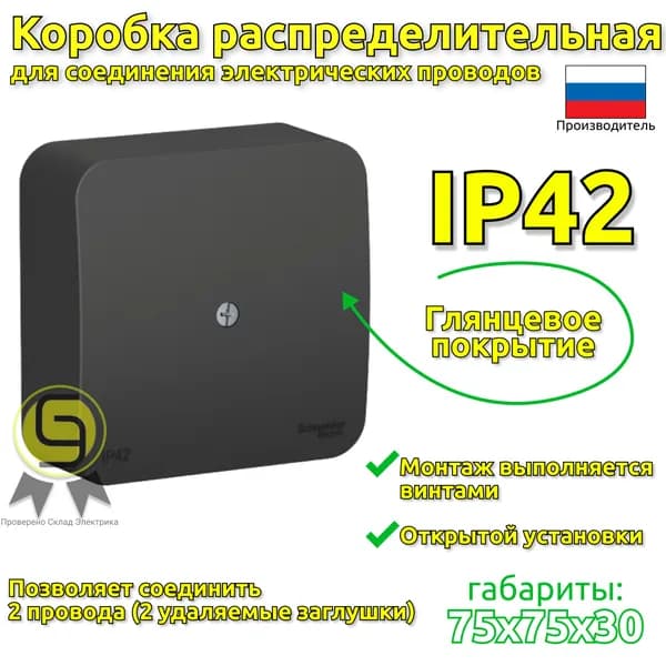 Коробка черная распределительная Systeme Electric BLANCA открытой установки квадратная антрацит BLNRK000016