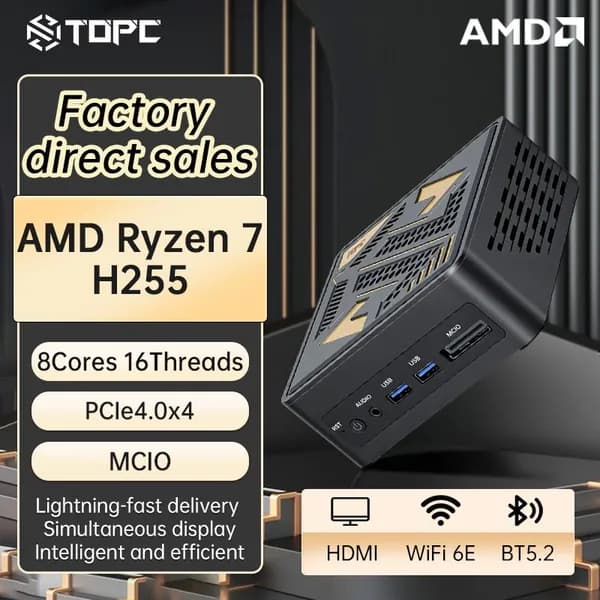 Мини-ПК (AMD Ryzen 7 H 255, RAM 16 ГБ, SSD 256 ГБ, AMD Radeon, Windows), черный