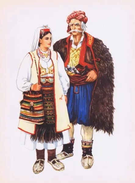 Герцеговинский народный костюм (Мостар) -1. Владимир Кирин. Антикварная хромотипия. Югославия, 1954 год