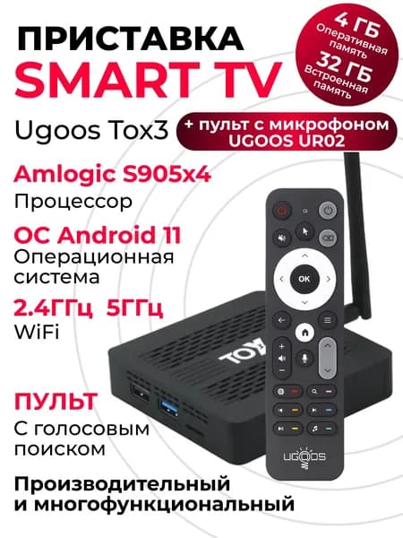 TOX3 4/32 + Ugoos UR02 аэромышь с микрофоном Смарт ТВ приставка для телевизора на Android. 2я ревизия. 2024 года.
