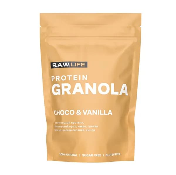 Гранола безглютеновая Protein granola berries Шоколад ваниль без сахара, R.A.W.Life, 220 г, Россия