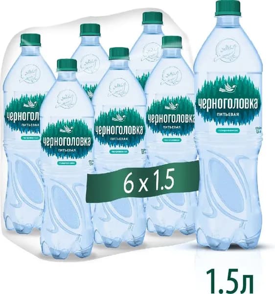 Вода питьевая ЧЕРНОГОЛОВКА артезианская, газированная, ПЭТ (1,5л*6шт)
