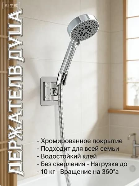Кронштейн для душевой лейки самоклеющийся регулируемый держатель на стену для ванной комнаты универсальный аксессуар для душа без сверления