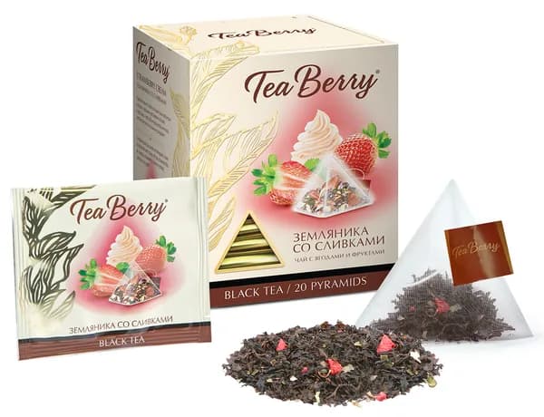 Чай в пакетиках Tea Berry Земляника со сливками, 20 шт, чай черный листовой