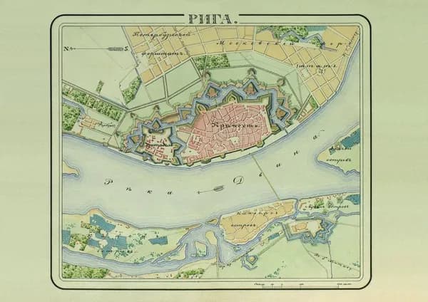 Принт-фотопечать. Крепость Рига (Российская империя, Латвия). План (карта). Смешанная техника. Россия, ок. 1845 г. Формат А4