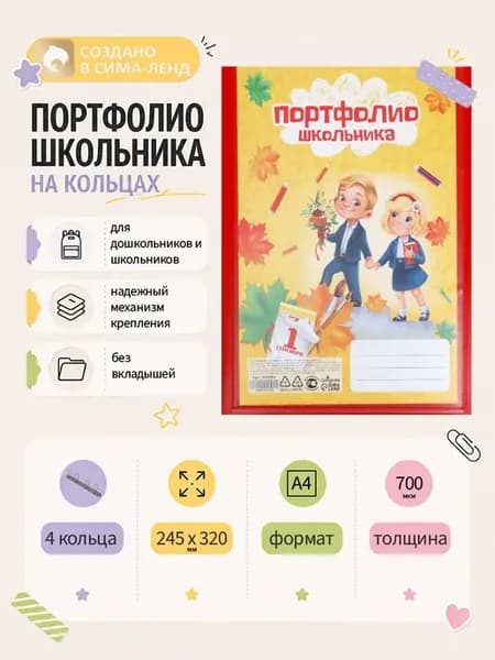 Папка-портфолио А4, пластиковая, на 4 кольцах, без вкладышей