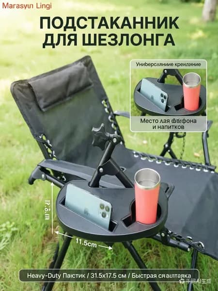 Подстаканник для кресла-шезлонга универсальный, съемный столик-лоток для складного кресла и нулевой гравитации