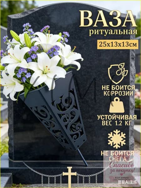 Эксклюзивная пластиковая ваза для декорирования надгробий и памятников, 1 единица