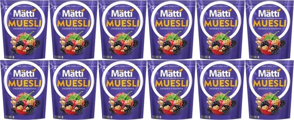 Мюсли Matti мультизлаковые хрустящие гранола с ежевикой и малиной, комплект: 12 упаковок по 250 г
