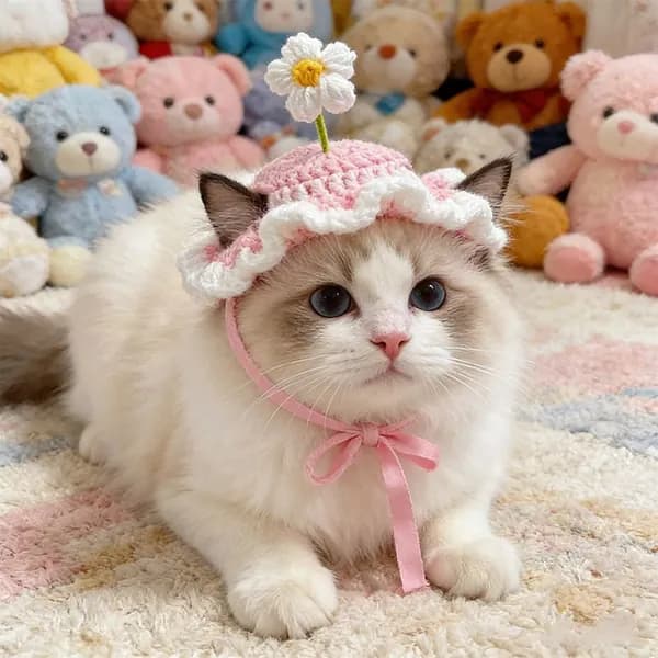 1 штука милой шапочки для домашних животных, связанной вручную крючком