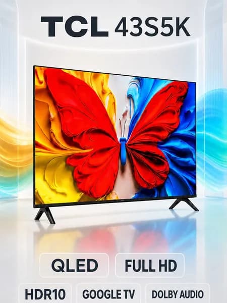 TCL Телевизор 43S5K, Смарт ТВ, Технология подсветки Direct LED, Технология экрана QLED, Dolby Audio, HDR10, HLG, Голосовой помощник Google, Частота обновления 60 Гц, Диагональ 43" Full HD, черный