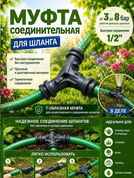 Муфта тройник-коннектор для шланга