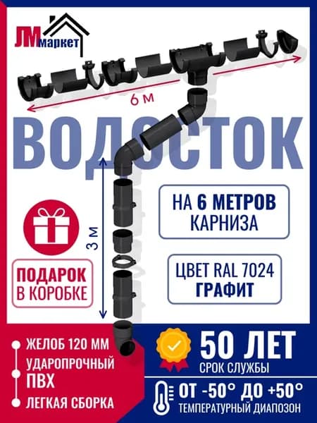 Водосток для крыши дома 6м пластиковый