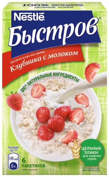 Каша овсяная Быстров с клубникой и молоком, 240 г