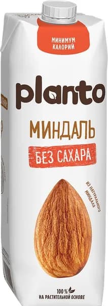 Напиток растительный PLANTO Миндальный без сахара 1,2%, 1л, 1л2шт