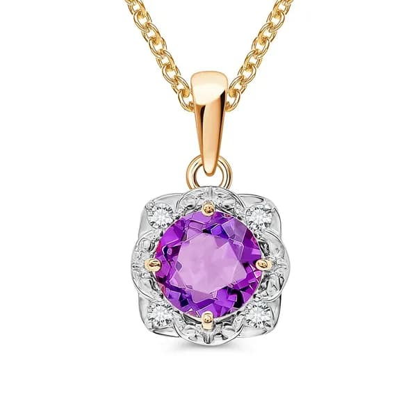 Подвеска на шею с аметистами и фианитами из красного золота 585 пробы 585GOLD