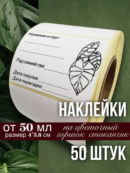 Наклейки для цветочных горшков, кашпо, табличек, рассады, 50 штук, размер 4х5.8 см