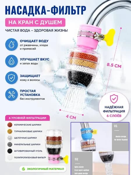 фильтр для крана из 1 частей -мощный очиститель для установки крана, не требующий инструментов для установки, удаления хлора, фтора и тяжелых металлов, подходит для жесткой воды.