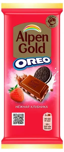 Alpen Gold Шоколад молочный Орео Нежная Клубника, 85 г
