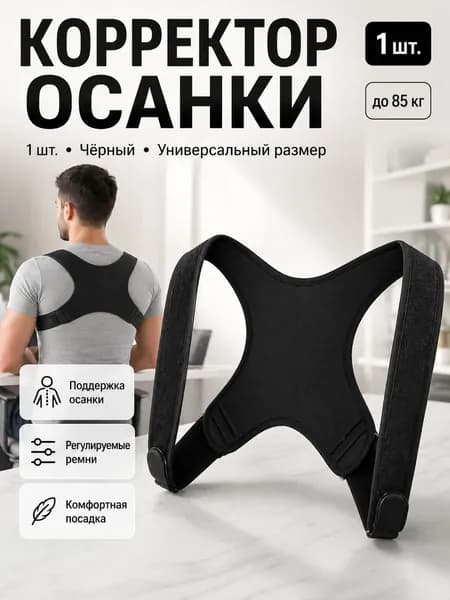 Корректор осанки для взрослых, регулируемый корсет для спины, черный, универсальный размер, 1 шт