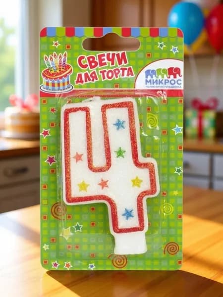 Свечи для торта цифра 4 9 см 1 шт