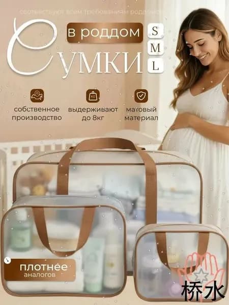 Сумки в роддом прозрачные для беременных набор 3 шт. без наполнения для мамы и малыша