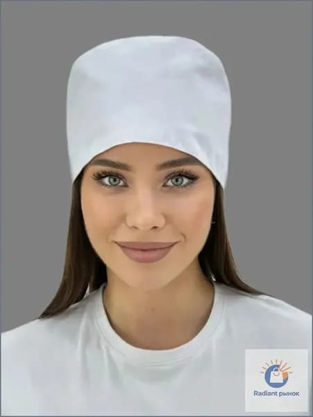 Колпак медицинский женский и мужской/чепчик на фиксаторе/шапочка медицинская белая