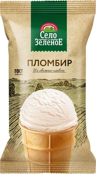 Мороженое СЕЛО ЗЕЛЁНОЕ Пломбир ванильный 15%, без змж, вафельный стаканчик, 90г4шт