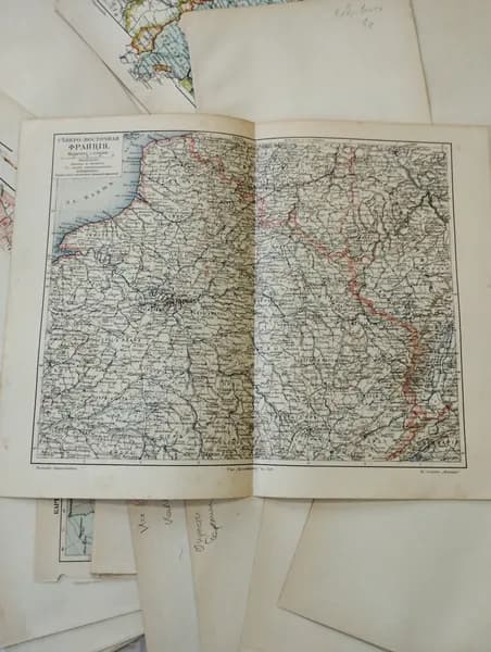 Географическая карта антикварная. Северо-Восток Франции. 1905 год