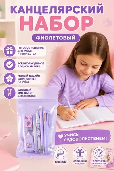 Канцелярский набор, канцелярских принадлежностей в шесть предметов Гранат, фиолетовый