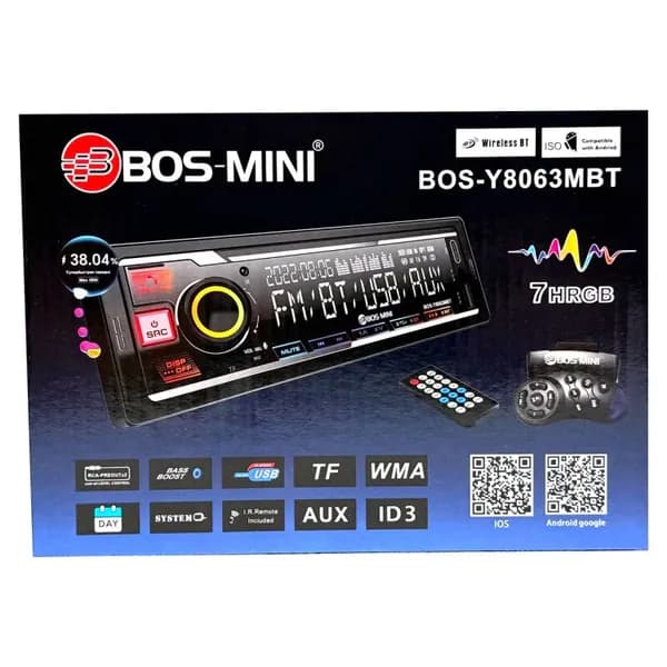 Магнитола для авто (автомагнитола) BOSS-MINI BOS-Y8063MBT 6 RCA, пульт