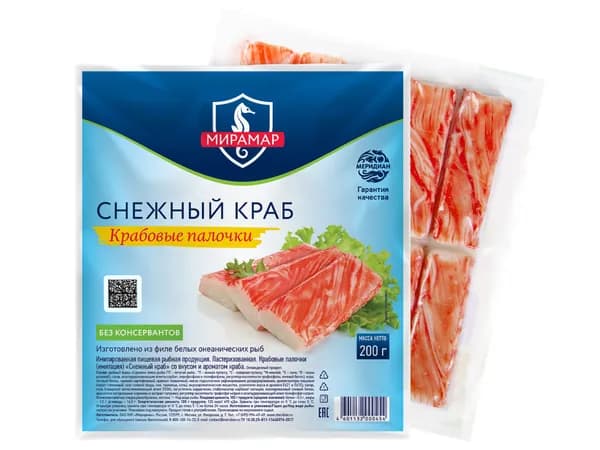 Крабовые палочки Снежный краб 200 г, Мирамар
