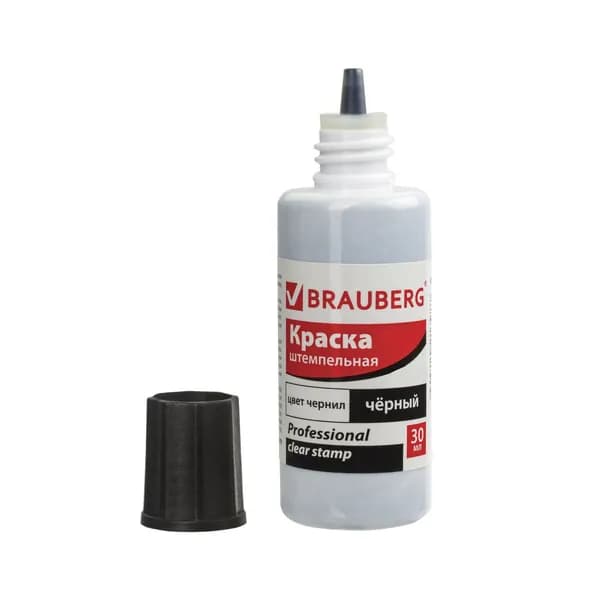 Краска штемпельная BRAUBERG PROFESSIONAL clear stamp черная 30 мл на водной основе 227983, 1 шт