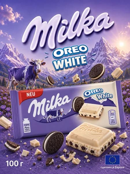 Milka, Белый шоколад с печеньем орео, 100 г, "Oreo White"