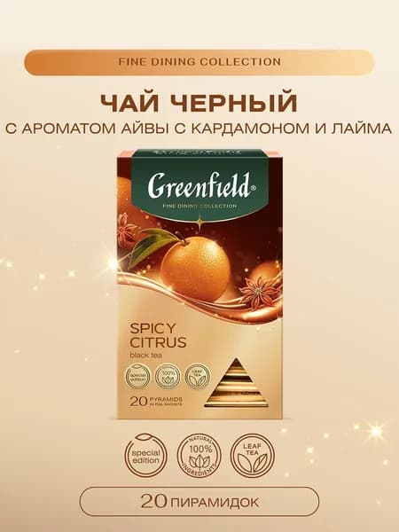 Черный чай в пирамидках Greenfield Spice Citrus , 20 пир