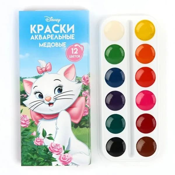 Акварель медовая Кошечка Мари, 12 цветов, в картонной коробке, без кисти