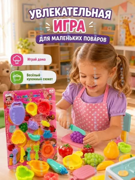 Игровой набор кухни для детей, фрукты и овощи, много деталей