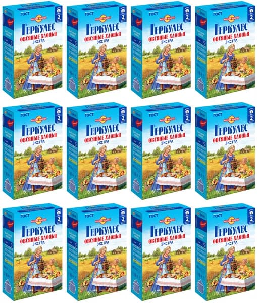 Русский продукт Хлопья овсянные Геркулес Экстра №2, 350 гр, 12 шт в коробке