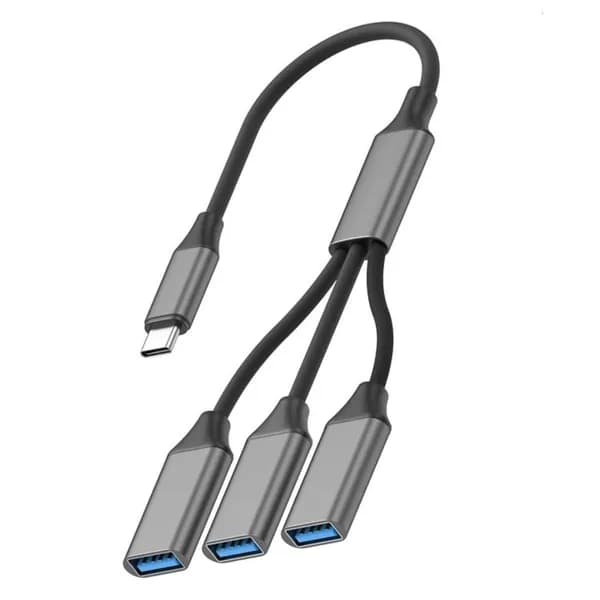 USB C хаб с 3 портами OTG адаптер для подключения мыши, клавиатур, флешек и быстрой передачи данных, плетеный кабель для ПК, планшета и телефона, - Typec серая проводка