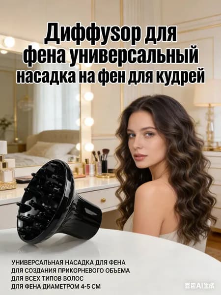Универсальный диффузор для фена (насадка для кудрей и локонов). Аксессуар для прикорневого объема и кудрявого метода, для сопла 3.8-5 см, черный