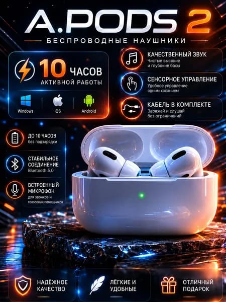 Наушники беспроводные с микрофоном, USB Type-C, белый
