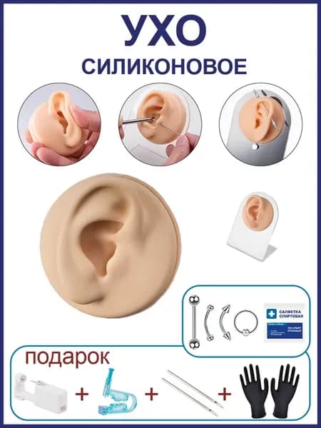 Силиконовая модель манекен уха для пирсинга