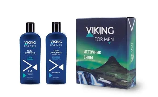 Viking Набор подарочный для мужчин Источник силы, Гель-шампунь Сила прибоя+Гель для душа защитный Blue Ice