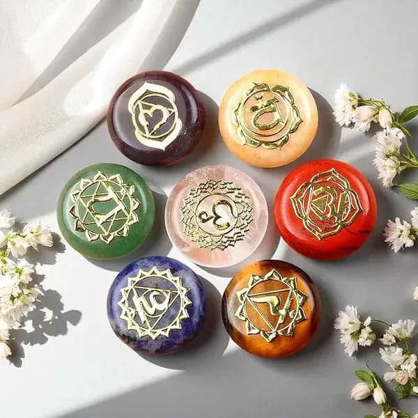 7 Пальмовых камней с гравировкой чакры.