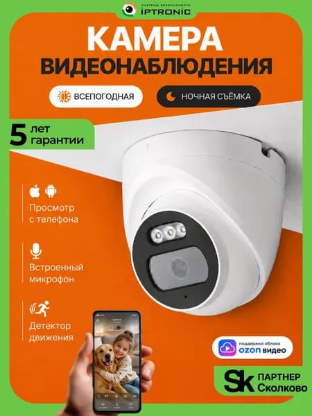 Купольная ай пи камера видеонаблюдения с микрофоном 2МП POE IPTRONIC IPT-IP3DP(2.8)A,1920х1080 Ivideon уличная, для офиса, пвз, дома