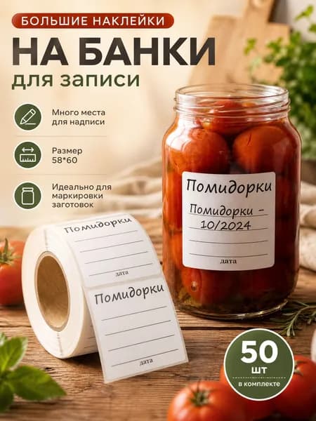 Наклейки этикетки "Помидорки" на банки 50 шт (58*60). Этикетки для консервации, солений, закруток.